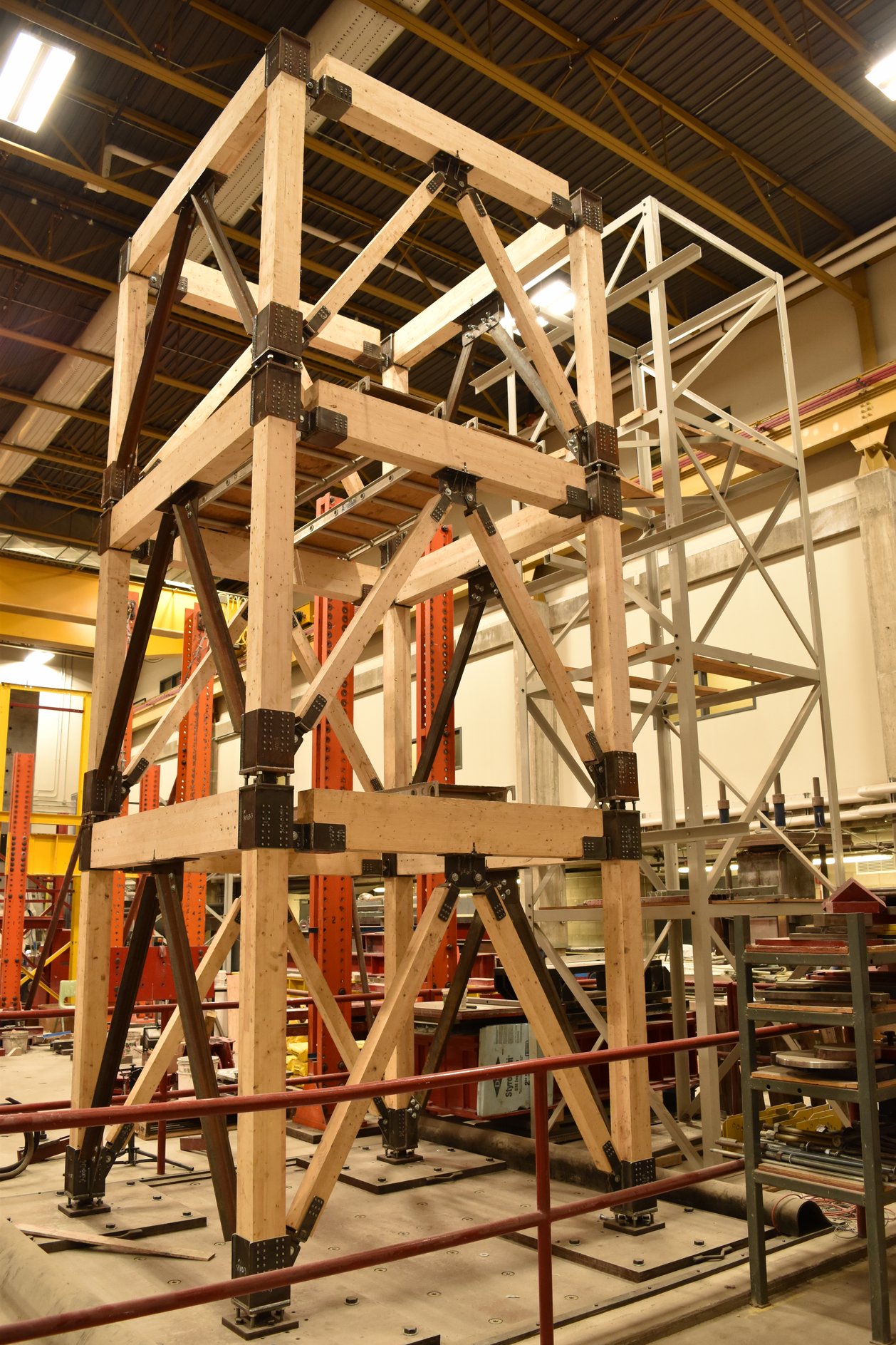 Seismic test of a three-story wood building at 1:3 scale